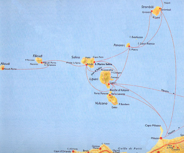 Mappa navigazione in caicco e goletta alle Isole Eolie
